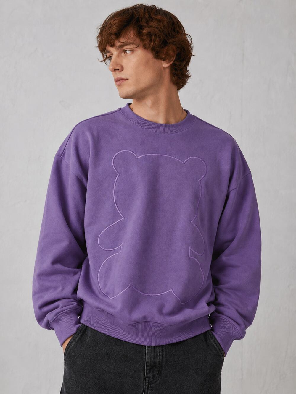 Urban Outfitters Teddy Fresh Crew Neck Sweatshirt Teddy Embroidery Purple
